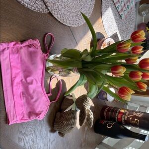 Pink Ribbed Crop SwimTop, Small, new